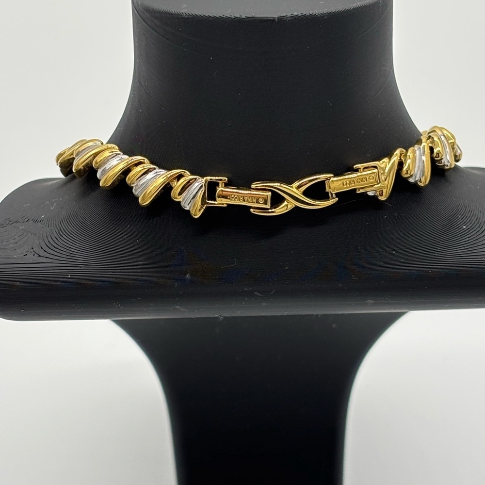 Nina Ricci Gold and Silver X-Pattern Necklace - Picture 2 of 4